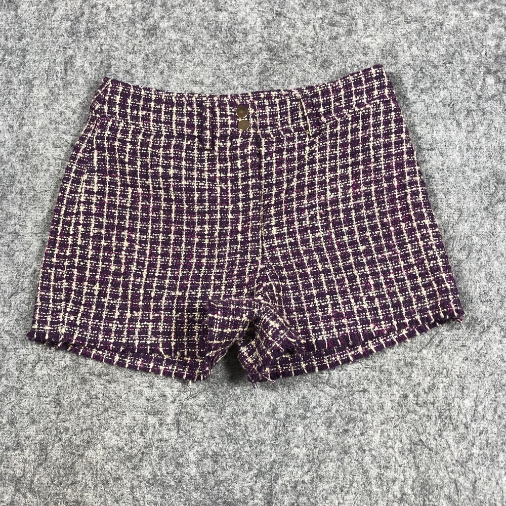 House of Harlow 1960 Shorts Womens S Purple Boucle Check Lined Tweed Casual